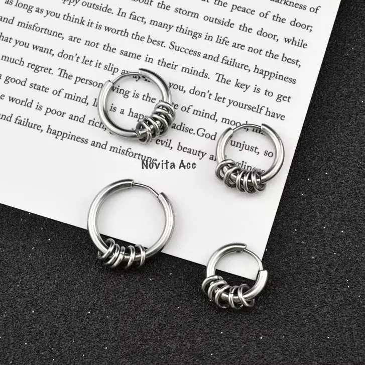 ANTING TINDIK HIPHOP BANDUL RING SILVER ANTIKARAT PRIA DAN WANITA UKURAN 8MM 10mm 12mm Earrings