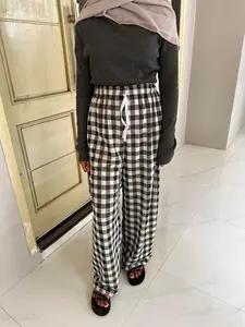 Celana Panjang Motif Kotak - Everday Pants Highwaist Bahan Knit Zahra Halus Lembut Tebal Celana Kulot Wanita