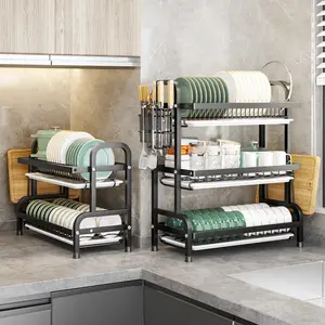 Rak Piring Stainless Rak Dapur Rak Cuci Piring 2/3 Tingkat Anti Karat/Rak Pengering Piring Rak Mangkuk Piring