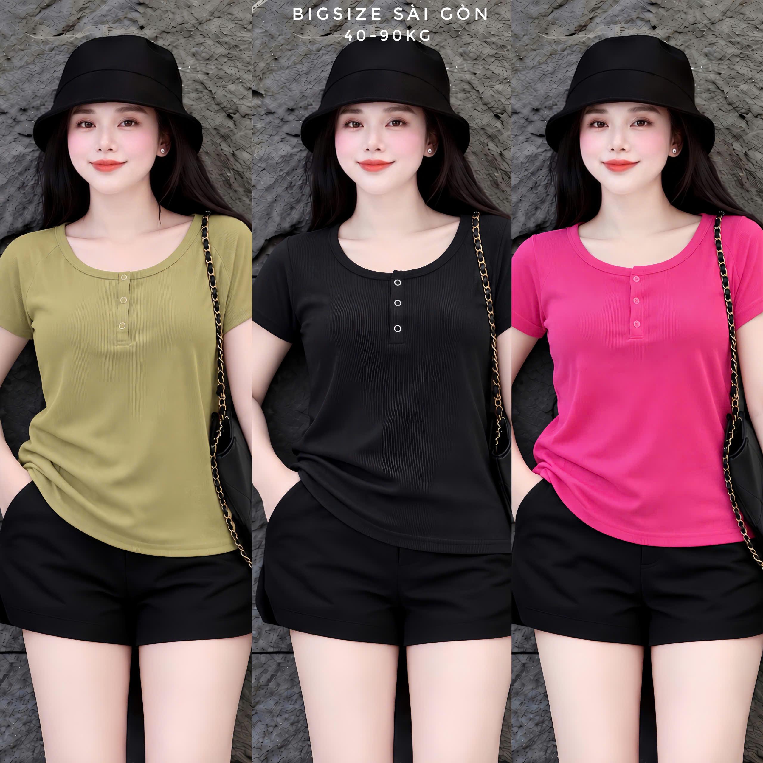 [Sale] Thời Trang Bigsize Áo Thun Cổ Bo Nút Bấm Vải Thun Tăm 50 - 85Kg - B.1214