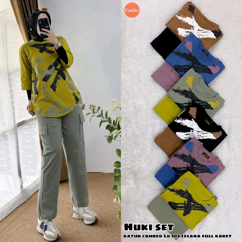 Huki set by Fatiha//setelan//wanita//atasan+celana//combed//Agustus 3