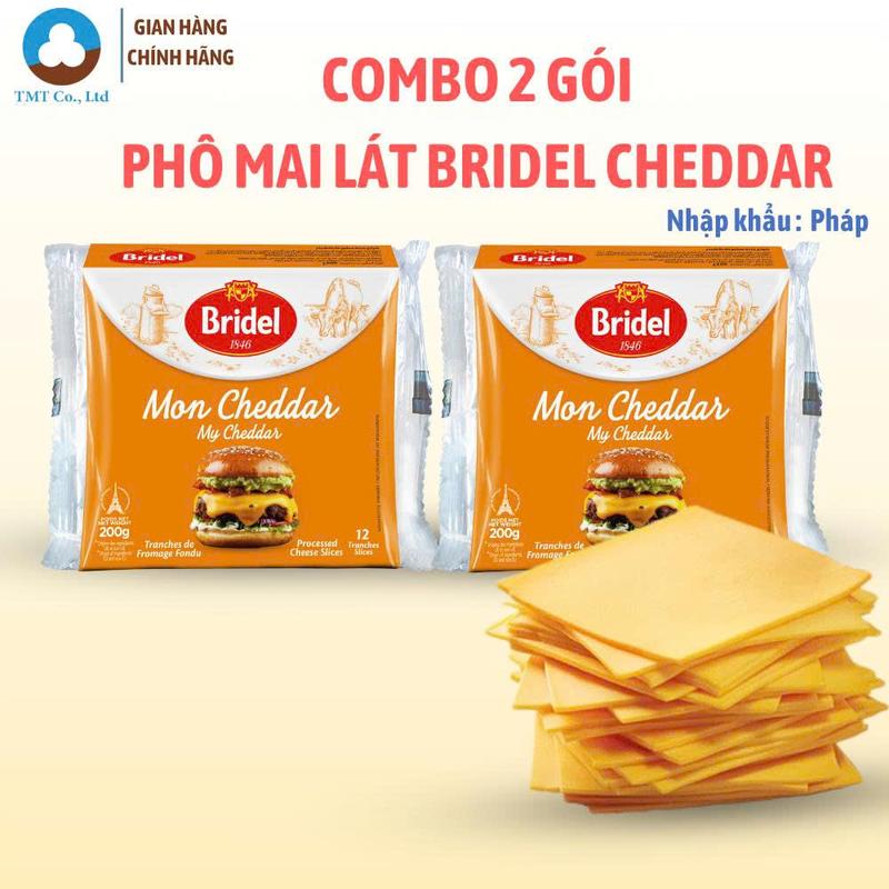 Combo 2 gói Phô mai lát cheddar Bridel 200g 12 lát