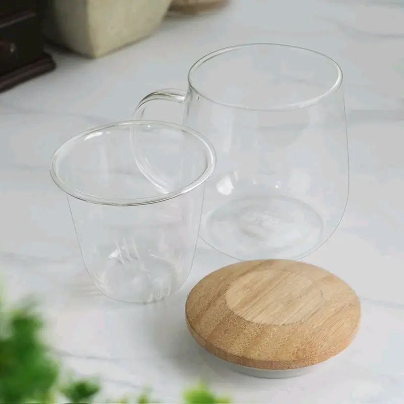 Gelas Cangkir Teh Tea Cup Aesthetic Mug with Infuser Filter Saringan Kaca Tutup Kayu 420ml 6