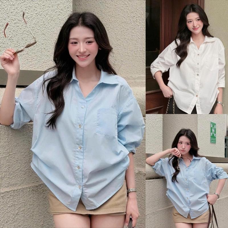 Áo Sơ Mi Thiết Kế Nhún Eo Hack Dáng A8 Áo Sơ Mi Nữ Chất Thô Cotton Mát Phong Cách HQ Trẻ Trung