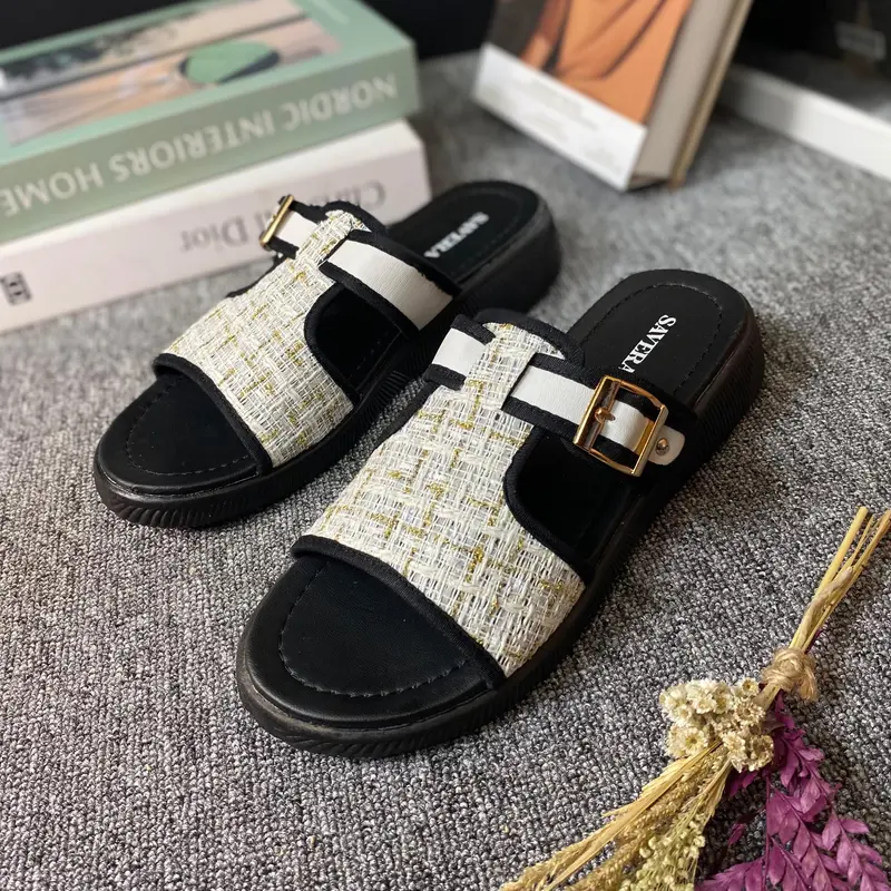 Savera Sandal Slop Wanita Rajut Sendal Wedges Hak Tinggi 3 Cm Perempuan Terbaru Cewek Kekinian Selop 5