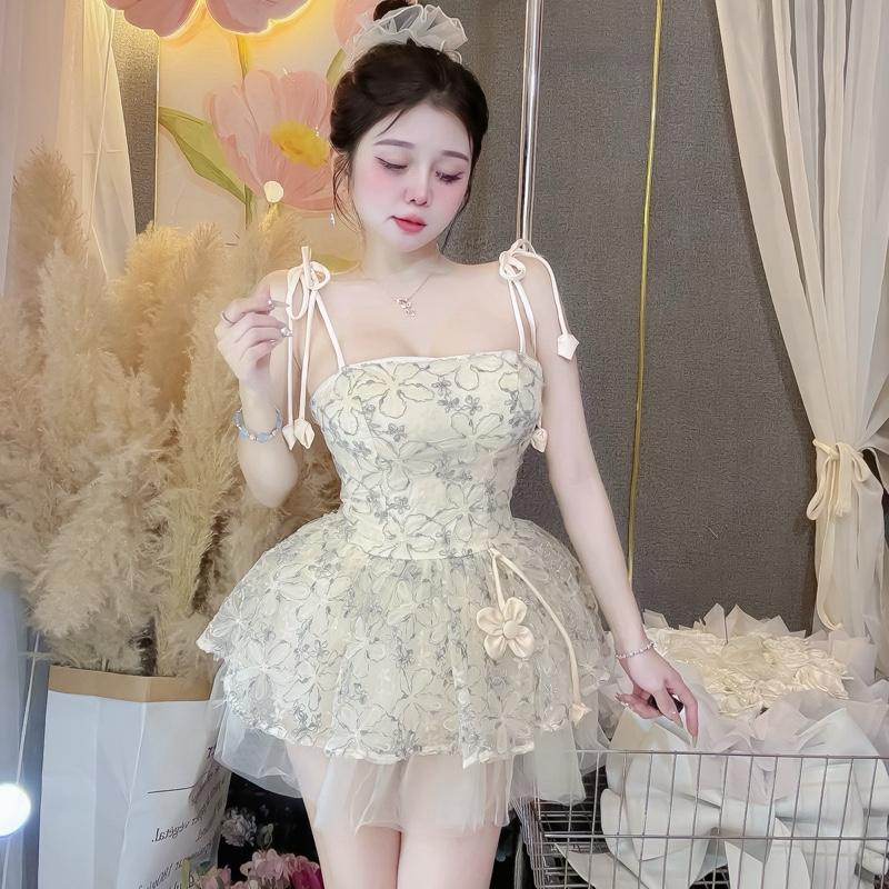  CD096 Váy Dây Ren Hoa Nhũ Xoè Bồng Lưới  ảnh thật  tôn dáng nữ tính,38-54kg sz S M 