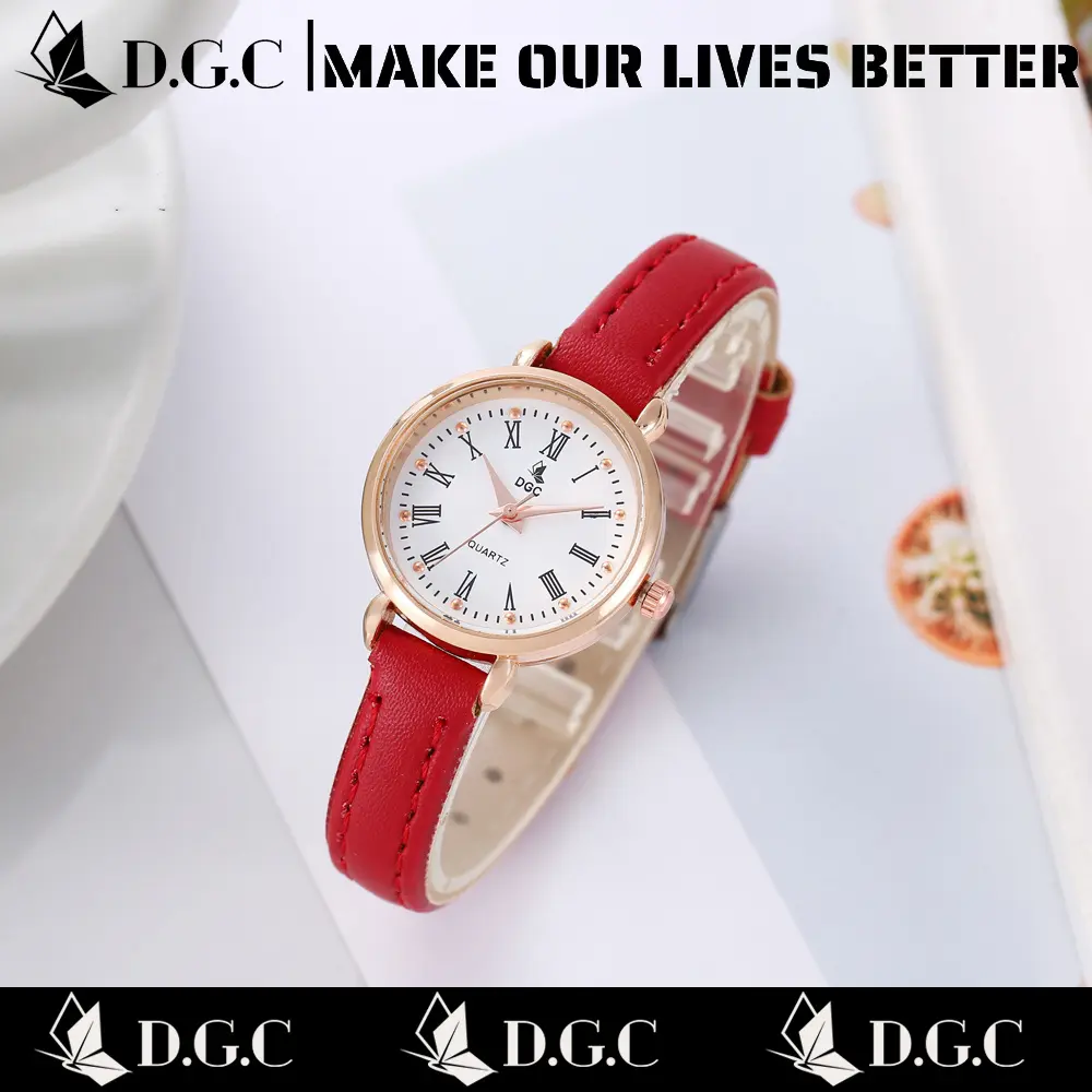 DGC Jam Tangan Quartz Strap PU Analog terkini Casual Gaya Retro Wanita Bulat Watch Korean Fashion COD W301