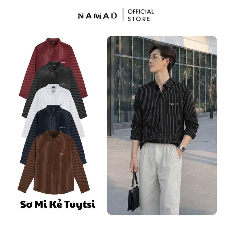 Áo Sơ Mi Dài Tay Cổ Đức Namad họa tiết kẻ form Regular Chất Liệu Vải Tuytsi Cao Cấp Mặc Mát Mẻ, Thấm Hút Mồ Hôi K19