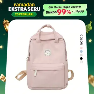 CHIYUM Tas Ransel Wanita Korean Style Sekolah Cewek Stylish Backpack Punggung Sederhana Nilon Besar Ransel Import Murah Tahan Air Tas Kuliah ala Tas Sekolah smp sma Pria Unisex Pink Hitam Cocok untuk laptop 14 inci