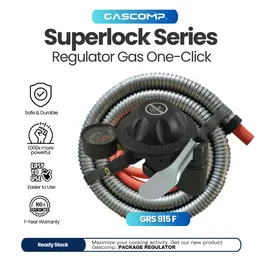 {SPECIAL CREATOR} GASCOMP Superlock Regulator Gas Low Pressure dengan Selang Flexible Hitam 5 Lapisan Kuat dan Awet Selang Anti Bocor Gascomp Superlock GRS 915 F Lebih Fexible Mudah Pasang Peralatan