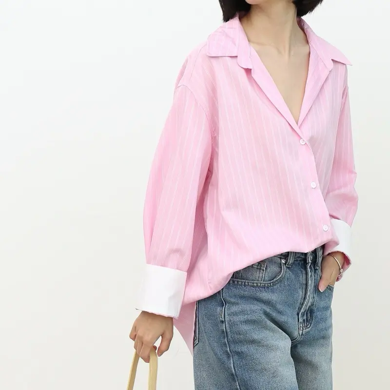 Stripe Shirt with Contrast White Cuff