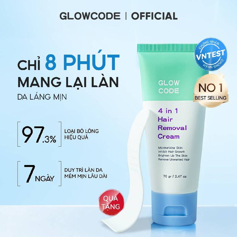 Kem tẩy lông 4in1 Glowcode tẩy lông tay chân vùng kín nách tẩy lông an toàn dịu nhẹ không đau rát triệt lông 70g