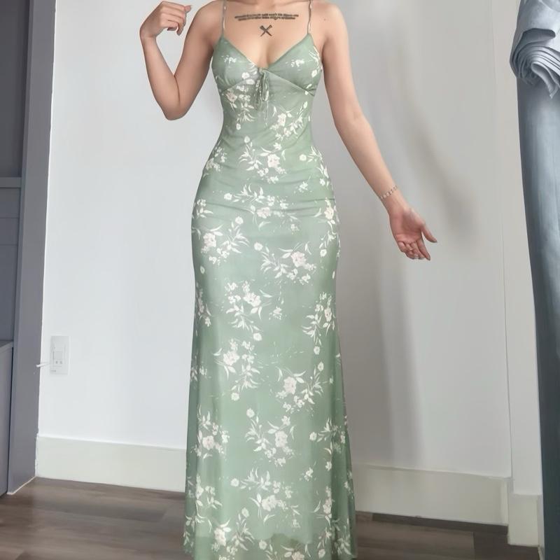 Đầm body nữ lưới cổ tim 2 dây dáng xòe in HOA nhí sang chảnh Lolystore dress women NH402