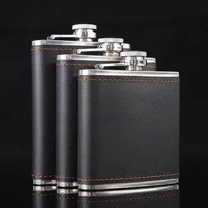 Stainless Steel Liquor Flask PU Leather Wrapped Hip Flask Drinkware Whisky Flagon for Alcohol Wine Wedding Party