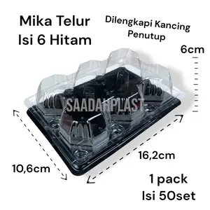 (ISI 50) Mika Telur Isi 6 Butir - Warna Hitam / Egg Tray Ada Klip Pengunci / Alas Tutup Pisah
