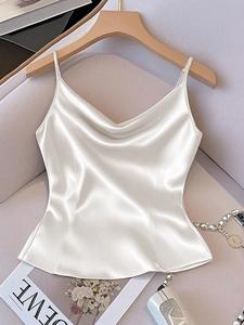 Camiseta de tirantes de satín de color sólido para mujer, perfecta para uso diario, pieza versátil de capas, elegante y cómoda