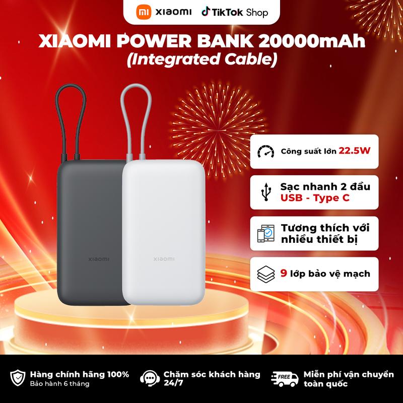 Sạc Dự Phòng Xiaomi Power Bank 20000mAh Integrated Cable TH | Sạc Nhanh | Phù Hợp Đi Máy Bay | Bảo Hành 12 Tháng
