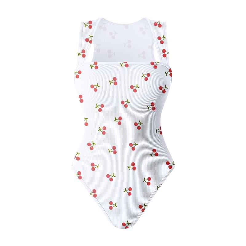 OQQ  Women's Printed Bodysuits For Women Ribbed Strappy Square Neck Stretch Tank Tops Bodysuits Womenswear 5