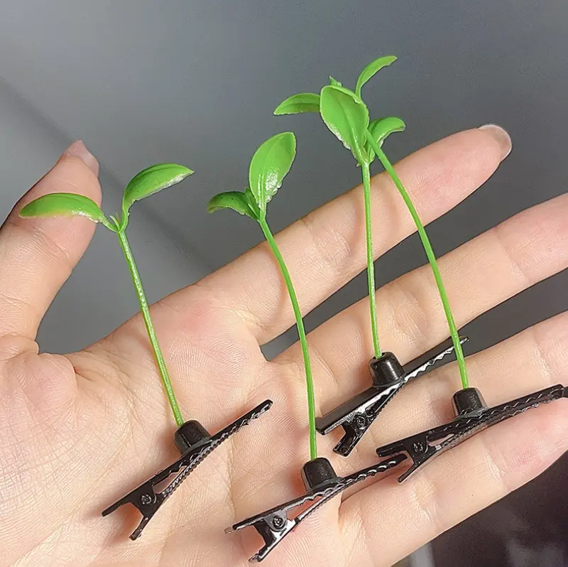 Kẹp Tóc Mầm Đậu Nhân Tạo, Cô Gái Và Trẻ Em Dễ Thương Có Cỏ Trên Đầu, 1 Miếng