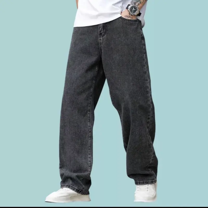 ￼Celana Baggy Jeans Korean Style - Celana Gombrong Jeans Pria - Oversize Baggy Loose Jeans Skena Pria Denim Stretch Santai Basic Nyaman 1