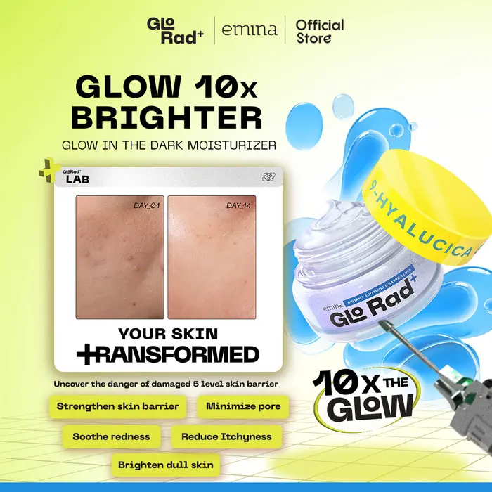 Emina GloRad+ Hyalucica Moisturizer Gel - Pelembab Wajah Glow in The Dark Memperbaiki 5 Level Skin Barrier 10x Glowing Brightening Calming Instant Soothing 0