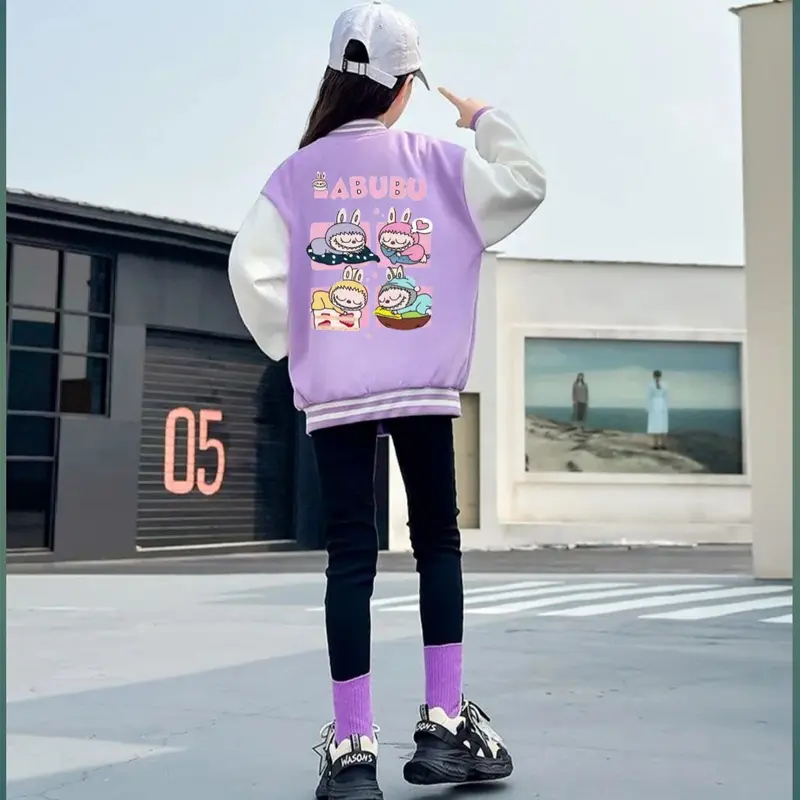 Jaket Varsity Labubu Sleeping 1234 Anak usia 5-10 Tahun Pria Wanita Unisex anak kekinian Fashion 1
