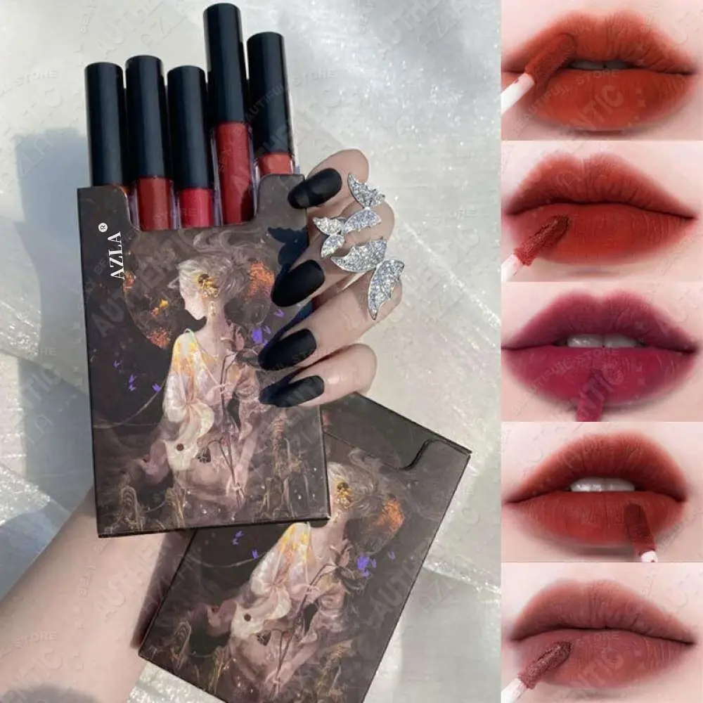 5Pcs/Set Lip Tint Lip Glaze Box Lipstick Waterproof Matte Velvet Nonstick Cup Lip Gloss Makeup