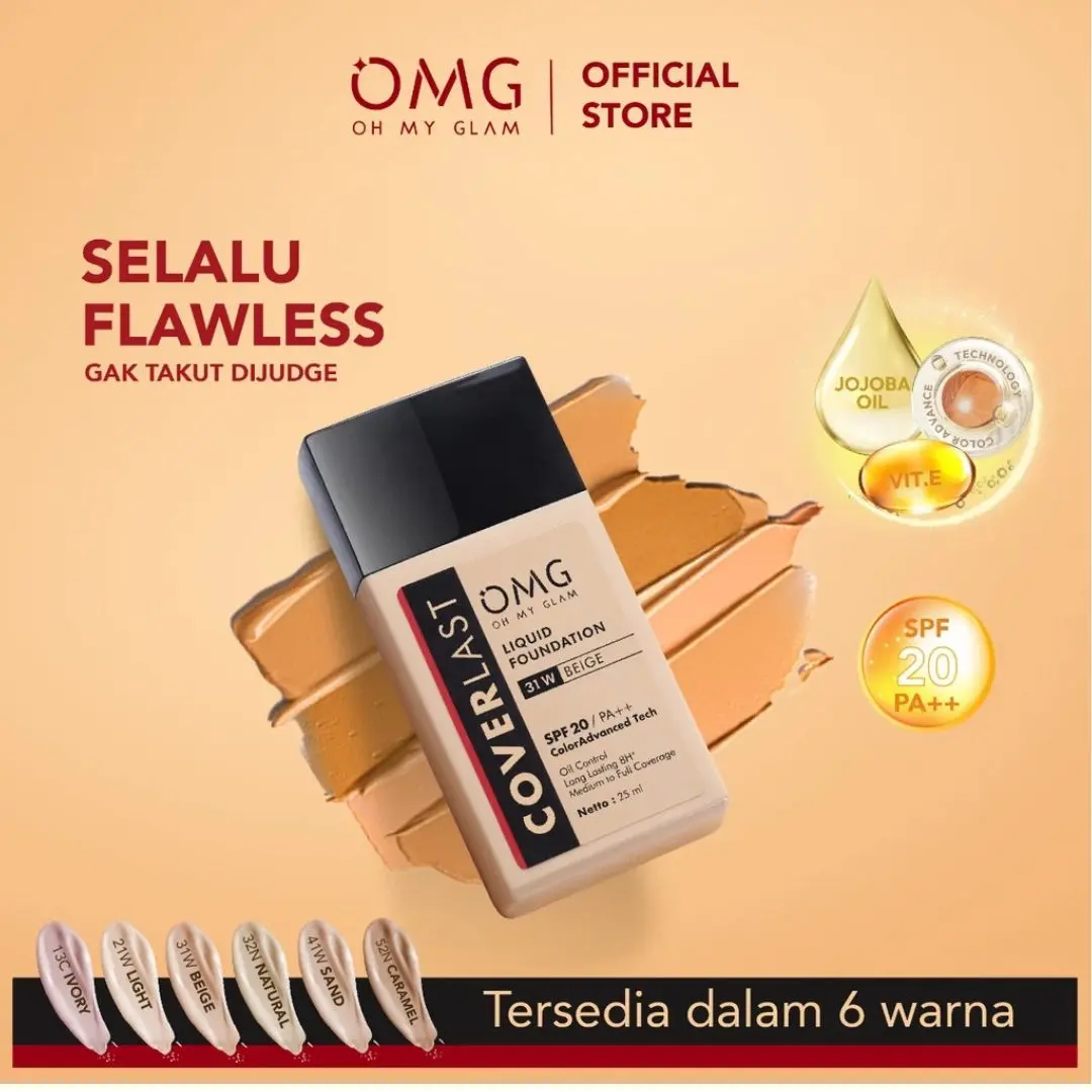OMG Oh My Glam Coverlast Liquid Foundation SPF 20 PA++ | Alas Bedak 25ml