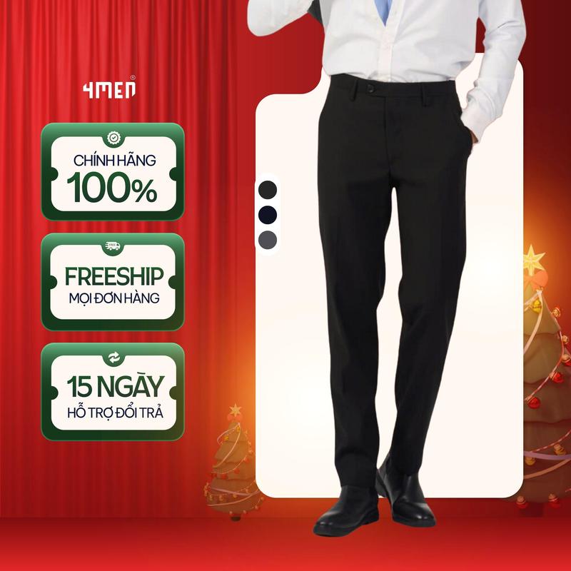  Quần tây âu nam co giãn 4MEN QT058 form slimfit Hàn Quốc ống ôm đẹp vải cao cấp không nhăn 3 màu đen xám xanh đen Menswear Pants 
