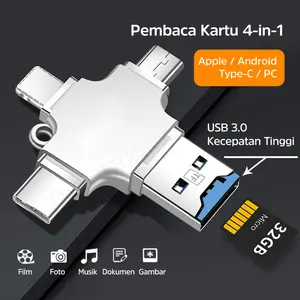 AD35 Pembaca Kartu 4-in-1 Multi Fungsi - Kompatibel Lightning, USB-C, Micro USB, USB 3.0 untuk iPhone & Android