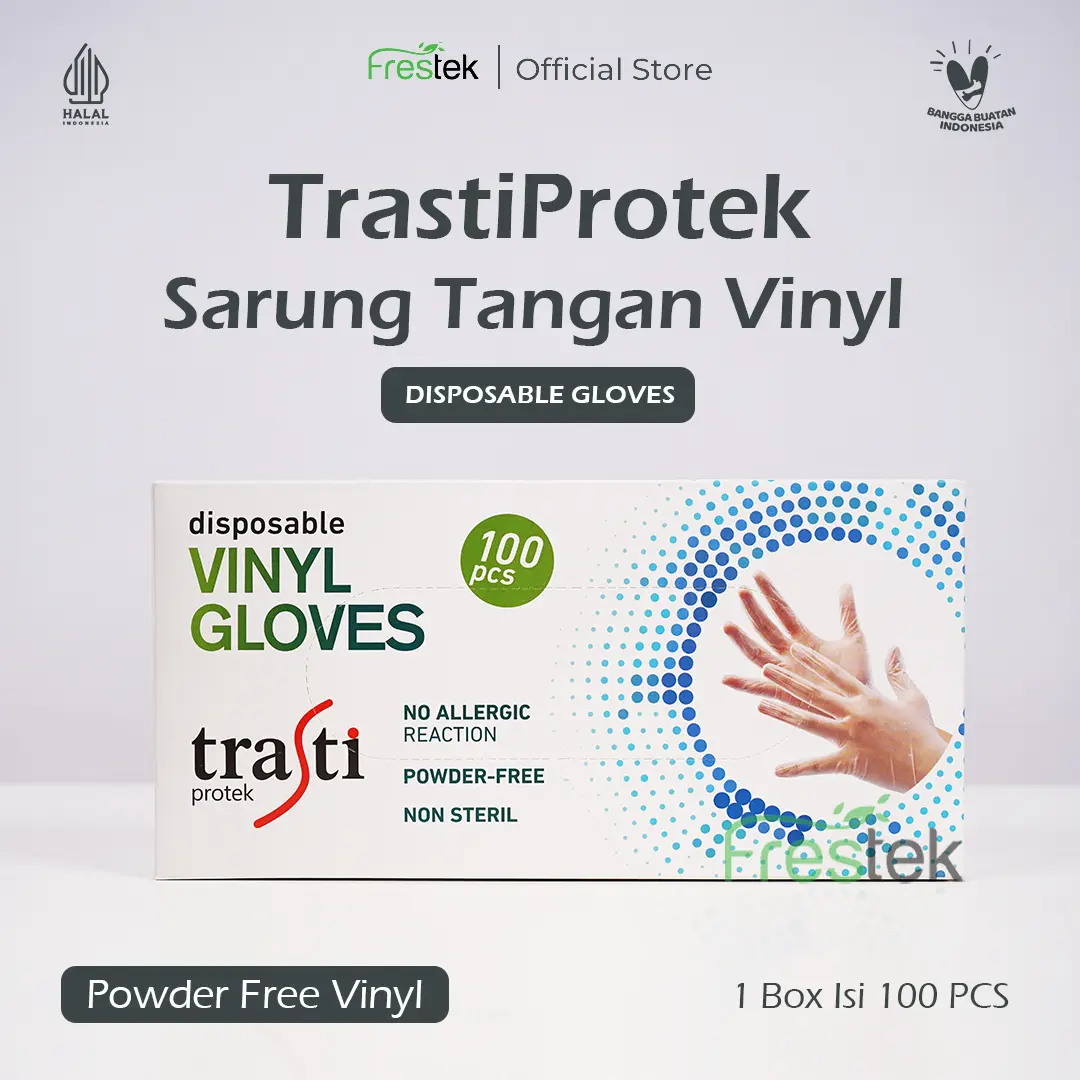 Sarung Tangan Vinyl Disposable Gloves Powder Free Trasti Protek 100 pcs