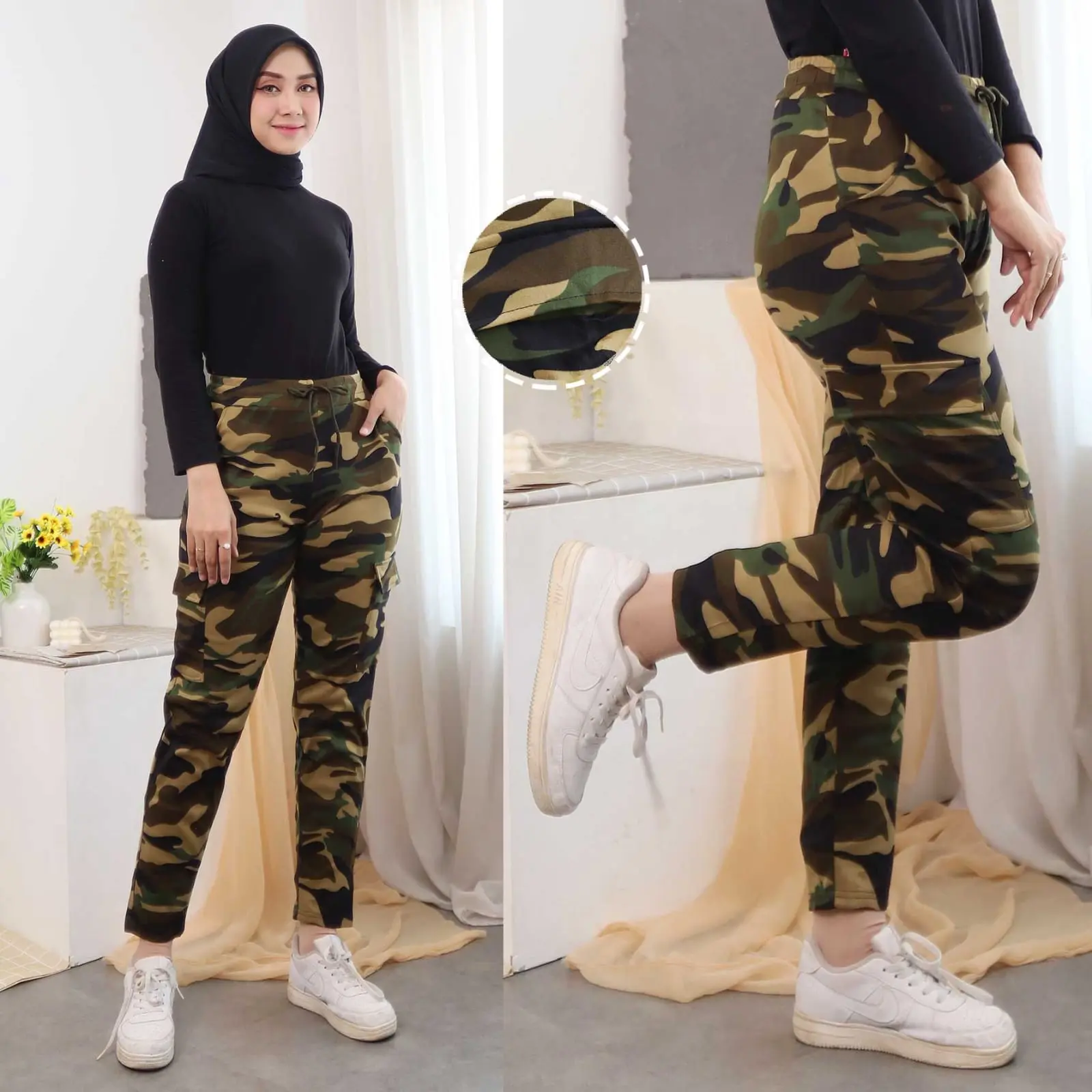 Celana Senam Jogger Army Cargo Kantong / Celana Senam Jumbo size Wanita Motif Army / Senam Aerobic Gym Sport Aerobik