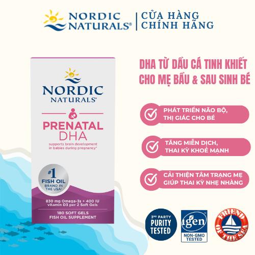 Viên uống DHA Nordic cho mẹ bầu & sau sinh hỗ trợ đề kháng mẹ và bé dầu cá tinh khiết hộp 180 viên nhập khẩu chính hãng Mỹ