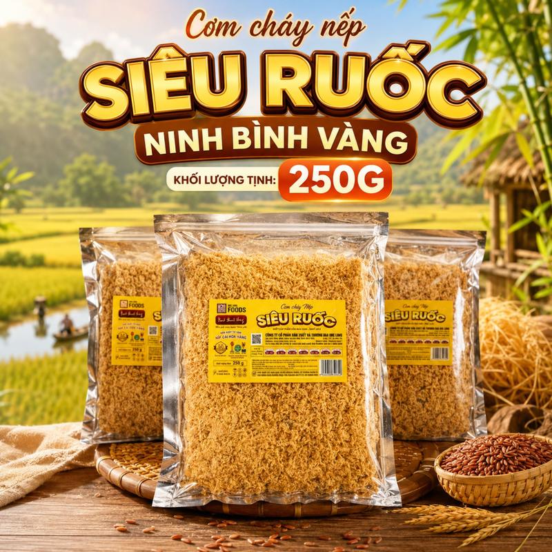 Cơm cháy NẾP SIÊU RUỐC Ninh Bình Vàng - Túi 250g - Đồ ăn vặt Snack Foods