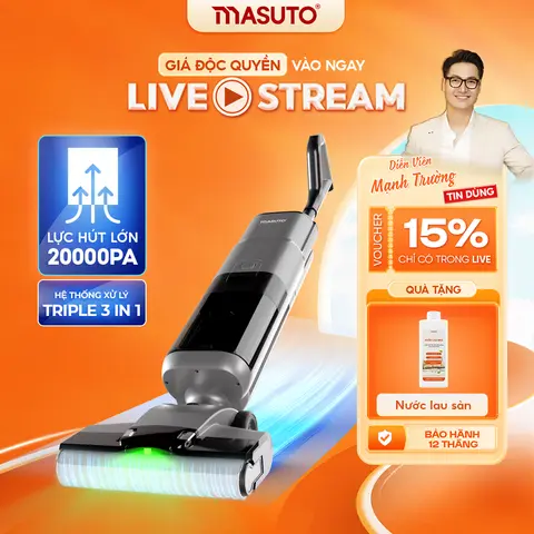 Máy hút bụi lau nhà không dây cầm tay Masuto PowerSlim phiên bản Space Titanium | Lực hút 20.000Pa, Tự giặt sấy 1 chạm