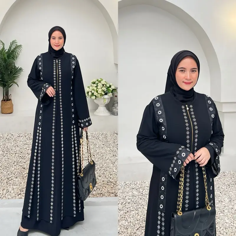 Gamis dress Abaya Hitam Arabian Turkey Mesir Muslimah Dewasa Bordir Cantik Mewah Syari Wanita