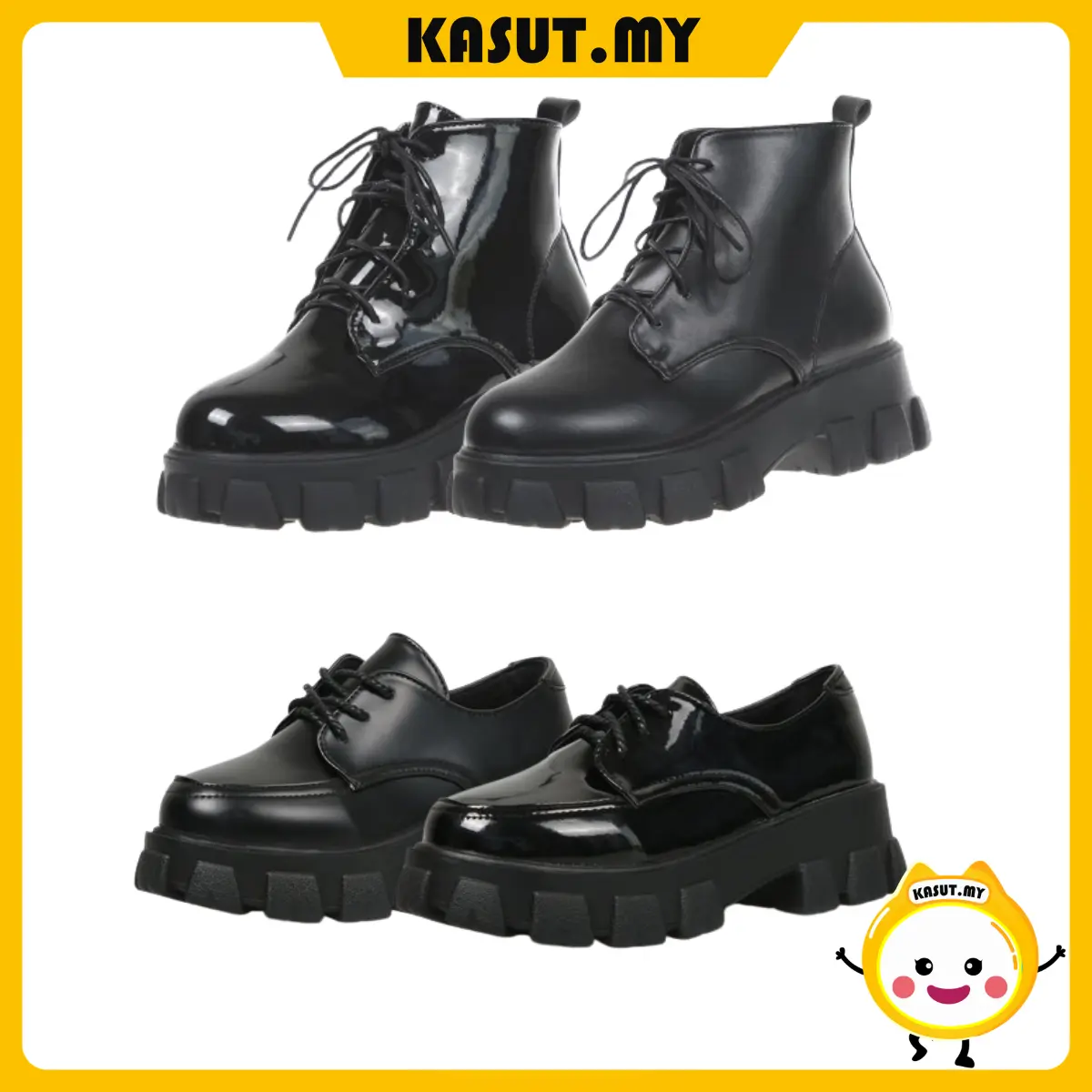 Kasut.My Bonnie Boots Shoes Lace-Up Medium-Heeled Bottom Round Casual Women's Shoes