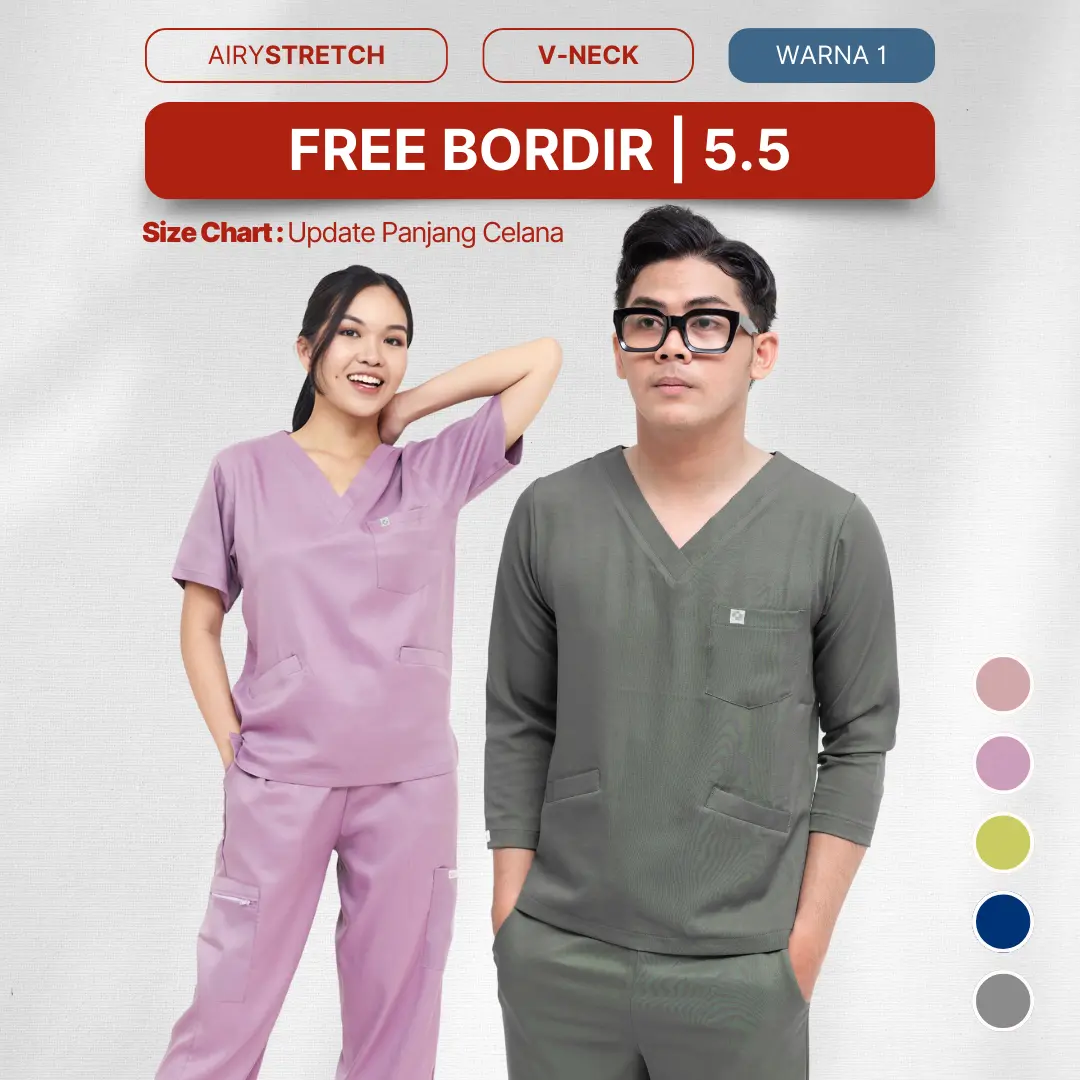 Airy Stretch - Baju V-Neck - Home Of Stasis Warna 1 - Medical Scrub Doctor’s Baju celana Jaga Panjang pendek V Neck Joger Cargo OKA OK Perawat/Dokter Nakes Polydex, polos Paket seragam kerja pria wanita Set Terpisah Safety Wear