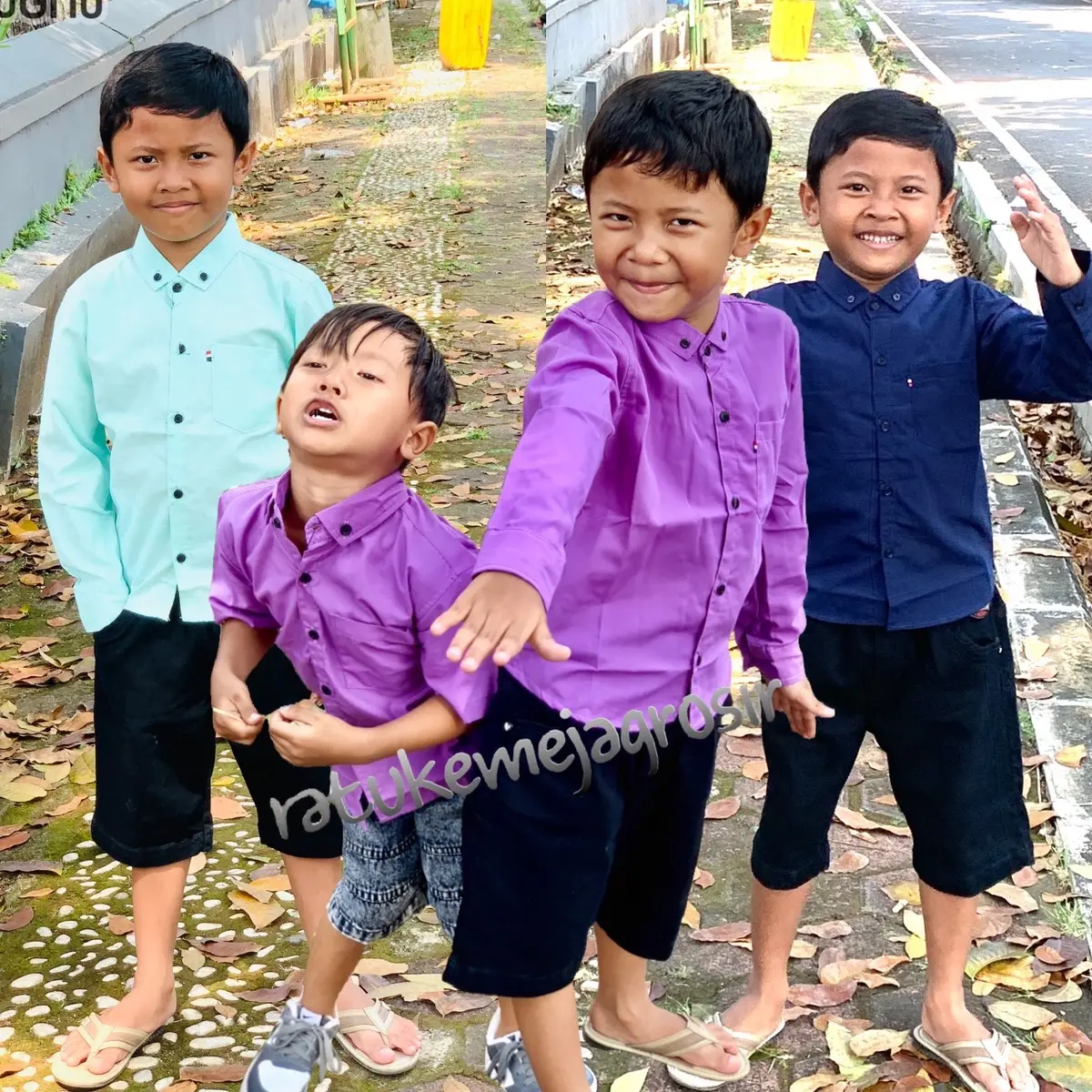 Kemeja anak laki-laki polos lengan panjang bahan katun Fashion Kids