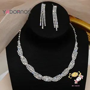 YADORNOS Set Kalung Wanita - Gaya Twist Wrap - Kalung Zirkon Berkualitas Tinggi - Anting Drop Cantik - Set Kalung dan Anting Berlian Kristal Penuh Berkilau