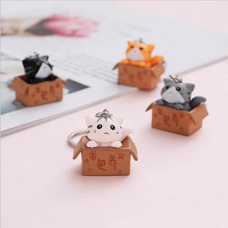 kucing kardus gantungan kunci pajangan lucu cat box keychain korean 6