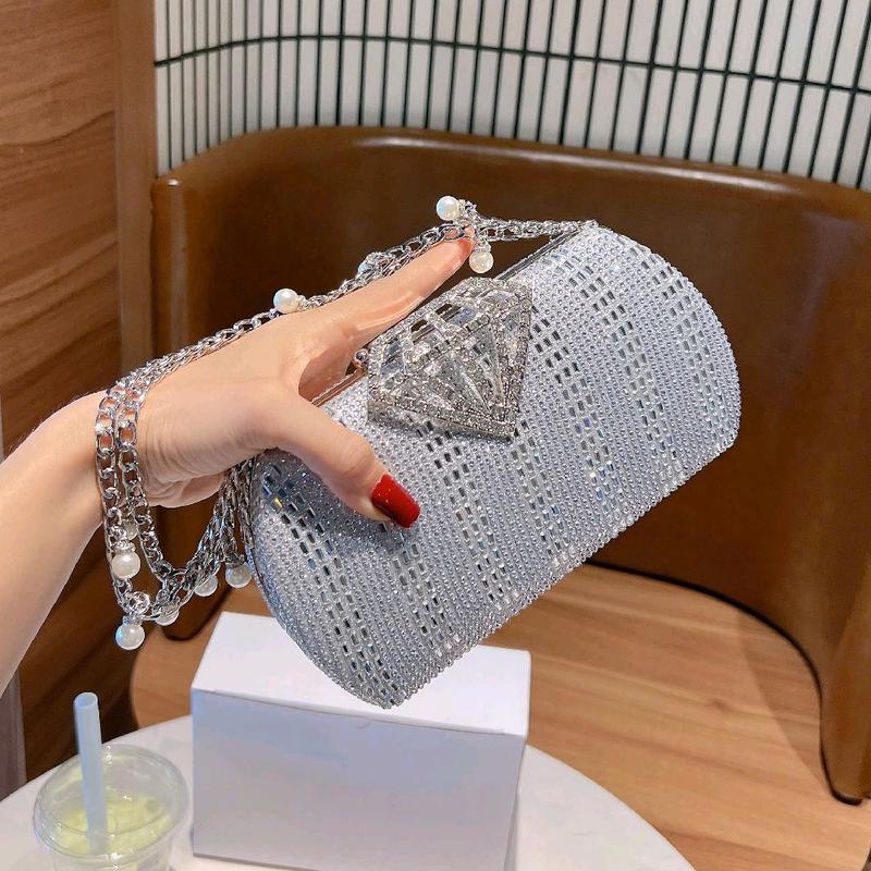 QC LOẠI 1 CÓ SẴN HCM Cốp Đi Tiệc Size 20cm Quai Xích Đôi Nạm Đá Khóa Kim Cương Túi Xách Nữ Đeo Chéo Women Bag Clutch Cầm Tay Kèm Dây Xích Dài