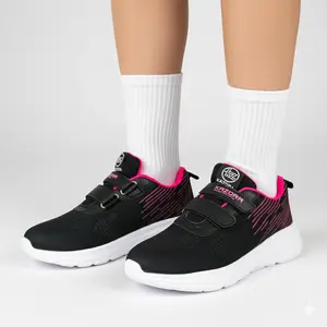 KAZORA KIDOZ Sepatu Sekolah Anak Dan Dewasa Laki Laki Dan Perempuan Perekat Velkro Sepatu Hitam Pink Full hitam Cewek Cowok  Berkualitas Premium Size 30-40 Fashion
