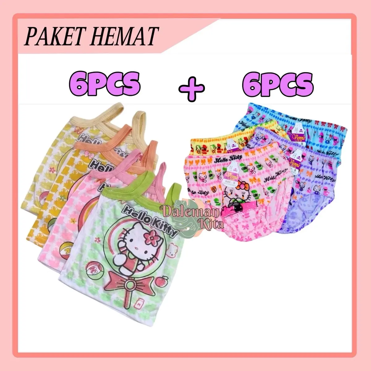 PAKET HEMAT 6pcs singlet helokiti + 6pcs CD kerut | setelan daleman anak perempuan murah