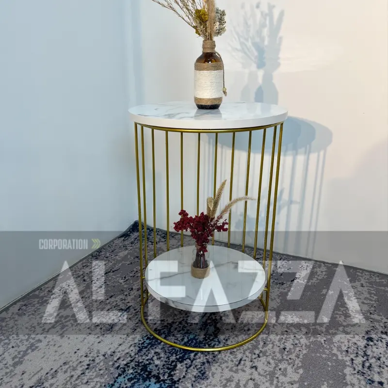 Coffee table CASSANOVA rangka Besi motif Marmer Aesthetic Diameter 40 Tinggi 60cm Furniture Blockboard 18mm 4