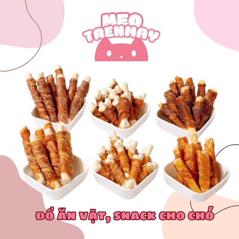 Túi 500gr Treat bánh thưởng cho chó gà sấy dẻo cuộn da bò gà sấy cuộn xương sữa đồ ăn vặt cho chó xương gặm