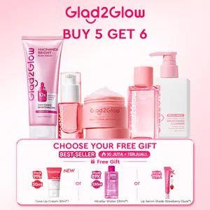【Special Promo】Glad2Glow Glowing bundle all in 1-2/3/4/5 PCS Skincare Paket-Brightening toner+Brightening Moisturizer+Cleanser+Brightening Serum Mencerahkan Wajah Melembabkan Kulit skincare |  skincare memutihkan dan glowing memutihkan wajah tone cream