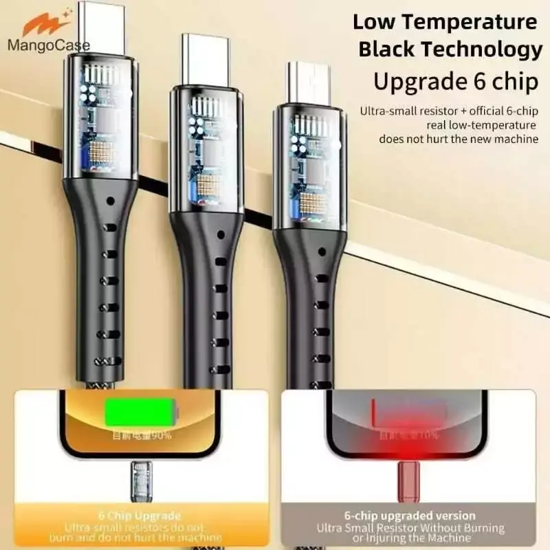 Kabel Data 3in1 100w Fast Charging USB Micro / Type C / IOS Aluminium Hitam Konektor Cable 6
