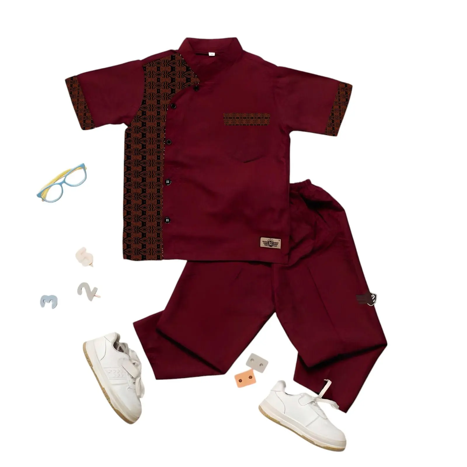 Setelan Baju Koko Anak Laki-laki Lakunakids Motif Batik 2-11 Tahun + Bonus Peci - Muslim, Katun Kurta