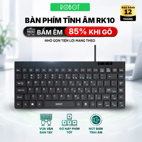 Bàn Phím Có Dây Mini ROBOT RK10 Nút Ấn Tĩnh Âm Không Gây Ồn, Nhỏ Gọn Thuận Tiện Mang Theo - Dành Cho Máy Tính/ Laptop - Bảo Hành 12 Tháng